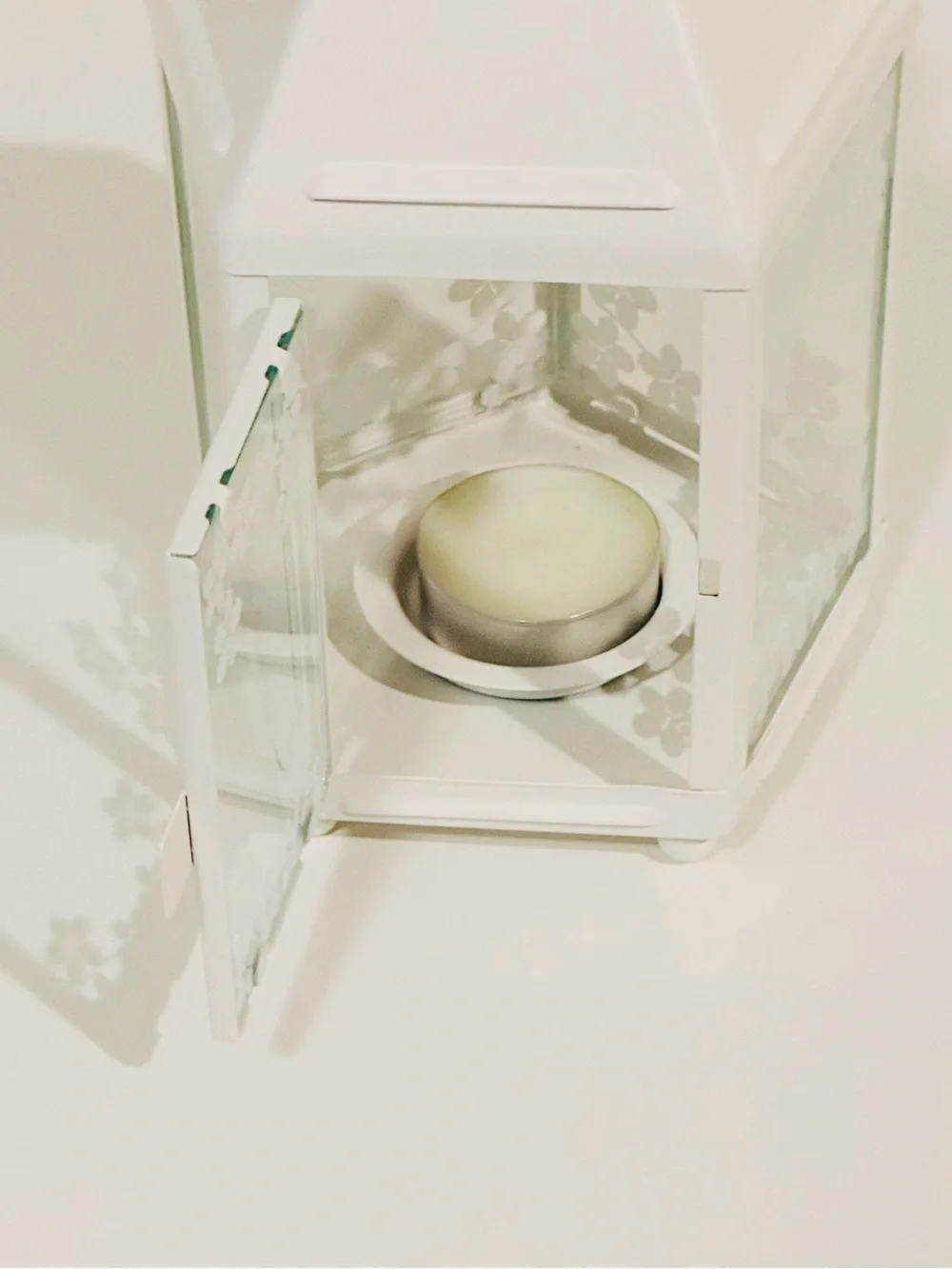 IKEA White Metal & Glass Hexagon Lantern Tealight Candle Holder